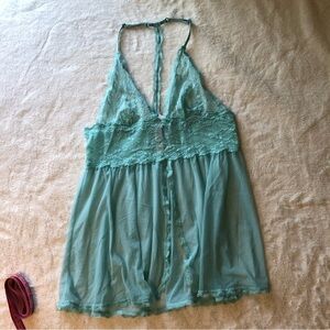 Victoria's Secret Sheer Teal Flyaway Babydoll with T-back S